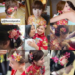 牡丹蝴蝶囍字純手工頭髮 新娘頭飾 和服髮飾 第5張的照片