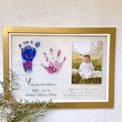 お花ポスター【手描き】 写真が入れられる♪ 足形 ・ 手形 / 花 / クリアポスター / 命名書