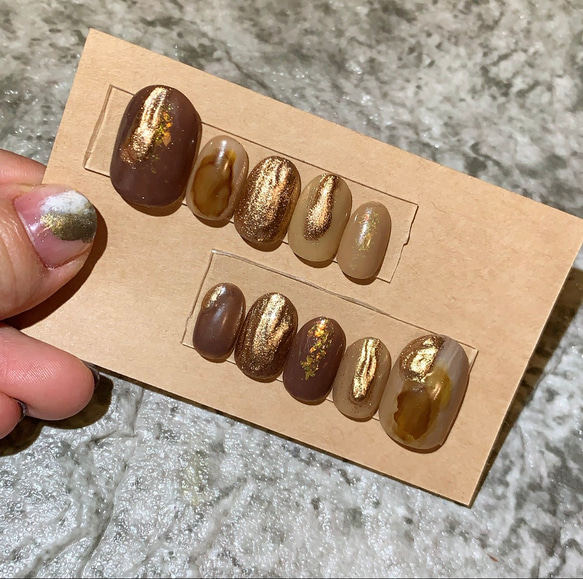 no.11«オーダー受付中»ブラウン ニュアンスネイル ミラーネイル 淡色  