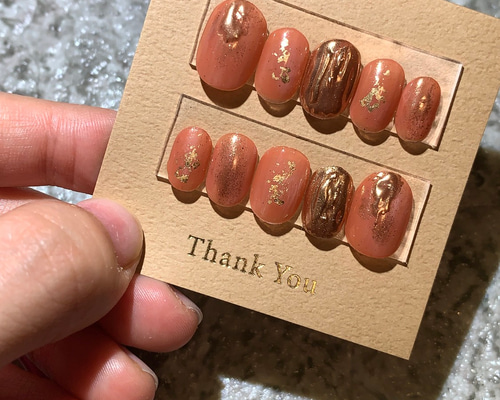 no.15«オーダー受付中» オレンジ×ブラウン ニュアンスネイル ネイル