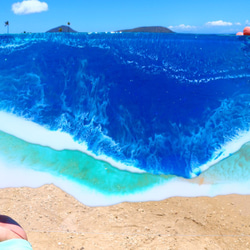 【受注制作】Pole Nalu (Blue Waves/青波) From Hawaii with Aloha 波アート 2枚目の画像