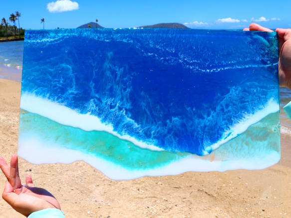 【受注制作】Pole Nalu (Blue Waves/青波) From Hawaii with Aloha 波アート 2枚目の画像
