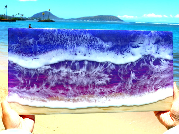 【受注製作】Moana Poni (Purple Ocean)With Aloha from Hawaii 波アート 1枚目の画像