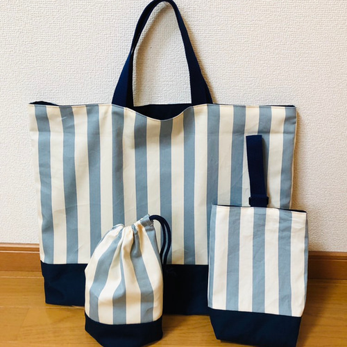 サックスストライプのレッスンバッグ&シューズバッグ&巾着のセット