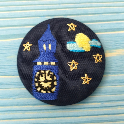 ビッグベンと星空刺繍ブローチ ブローチ かなちゃん手刺繍工房