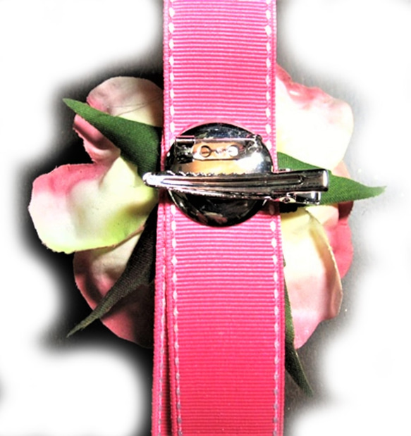 コサージュ ２WAY ヘアアセサリー ピンクオールドローズ ピンクリボン 桃色 花 アクセサリー ブローチ ブトニア 2枚目の画像
