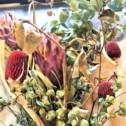 スワッグ　花束　ドライフラワー　壁掛け　ナチュラル　自然素材　ユーカリ　プロテア　サンキライ　ミニバラ　カンガルーポー 3枚目の画像