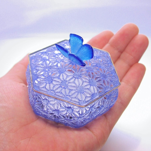 手作り　ガラス　の　小物入れ ガラスの小物入れ (ブルー) 受注制作品 その他ケース 三田木精庵