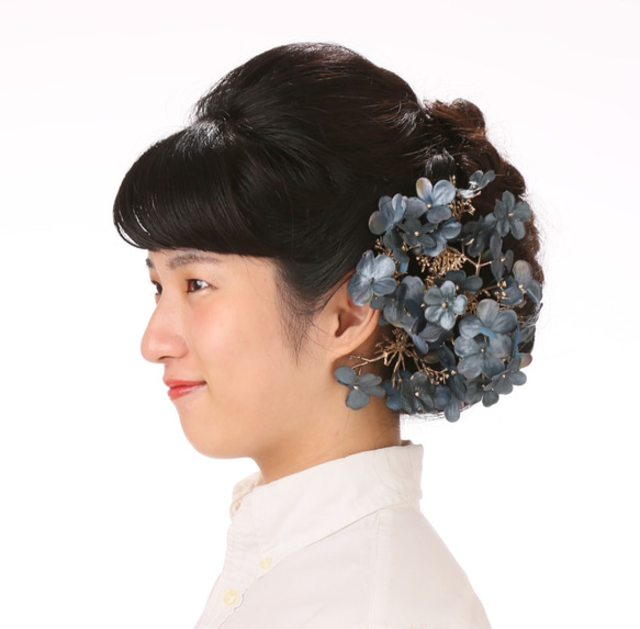 (再販×6)ウェディングにピッタリ！ダークブルーとゴールドの組み合わせ♪紫陽花のヘッドドレス 2枚目の画像