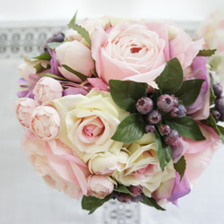 婚禮花束♪＆胸花和頭飾三件套裹在玫瑰 第3張的照片