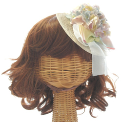 【超特価】紫陽花とシザル製ミニ麦わら帽子の髪飾り 2枚目の画像