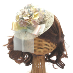 【超特価】紫陽花とシザル製ミニ麦わら帽子の髪飾り 3枚目の画像