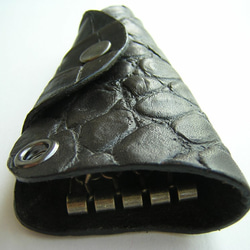 レザーキーケースクロコダイル型押しブラック（4連） 2枚目の画像