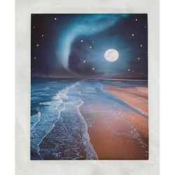 癒しのアートパネル  夜の海  落ち着いた雰囲気のインテリアアート  大人のアート  スワロフスキー使用 1枚目の画像