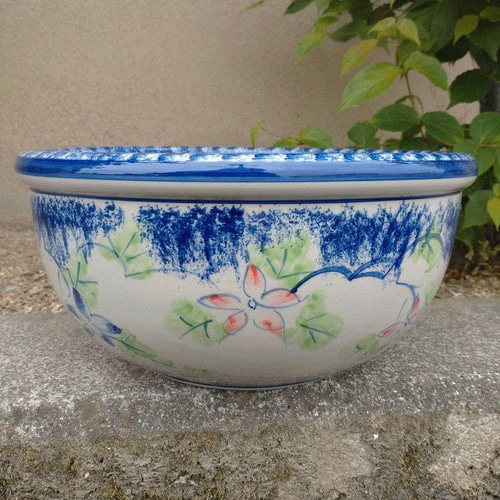 新品　∅51　特大　陶器　睡蓮鉢　手造り　メダカ鉢　難有　ラピスブルー　青LDB 新品 ∅50 特大 陶器 睡蓮鉢 手造り メダカ鉢 難有 ラピスブルー