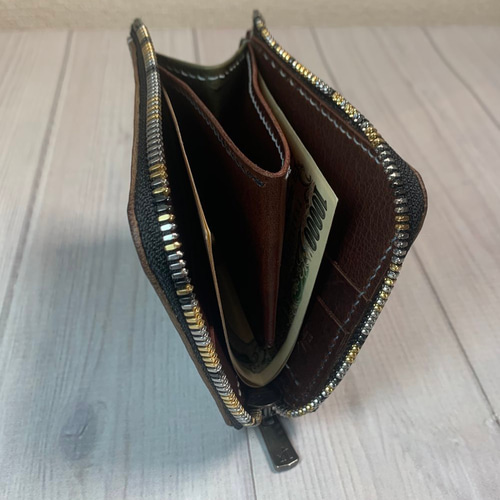 コンパクト 革 財布 クロムエクセル レザー 黒色 ギボシ 真鍮