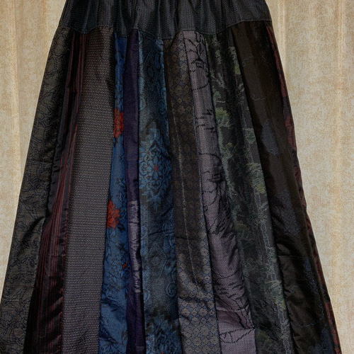 手作り 大島 裏付きパッチワークスカート ロングスカート（マキシ丈  