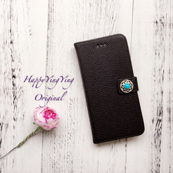 スマホケース【iphone5/5S/SE】専用 黒色 レザー調 ターコイズ iphoneケース アイフォン 1枚目の画像