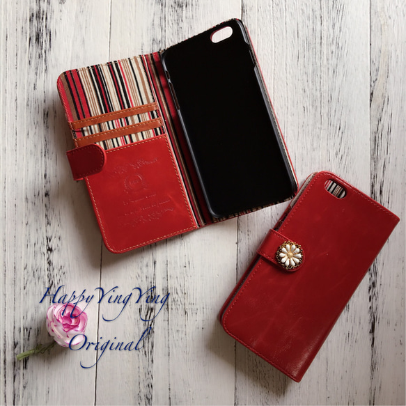 【iphone6plus/6Splus】内側かっこいいレザー手帳型赤色 アンティ 1枚目の画像