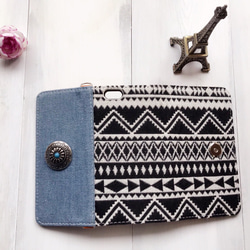 銷售！ iphone16plus鏈條三折牛仔布x部落筆記本類型綠松石 第3張的照片