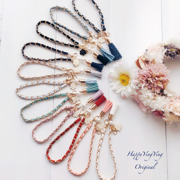 25 公分超方便手持/腕鏈山茶花可愛流蘇 iPhone 保護殼智慧型手機保護殼 第1張的照片