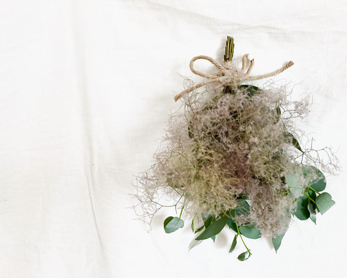 スモークツリー　ユーカリ　スワッグ スモークツリーとユーカリのドライフラワースワッグ/ブーケ スワッグ