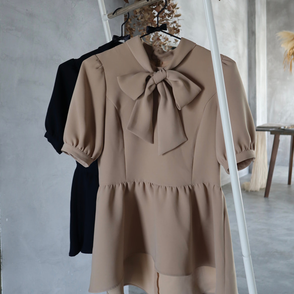 Bowtie tunic blouse / ボウタイチュニックブラウス ベージュ 入園式