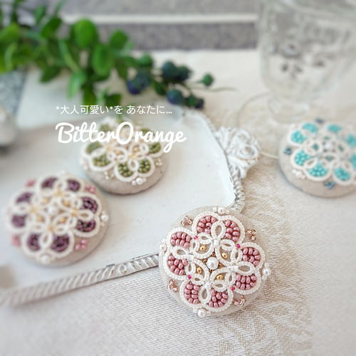 タティングレース×ビーズ刺繍で彩るフラワーヘアゴム/ポニーフック