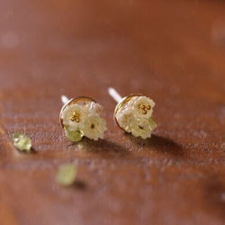 幸せを願う白い花のプチイヤリング 〜ペリドットを添えて〜 4枚目の画像