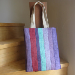 葛麻手染め布　つなぐnanairo-fabric 縦型スクエアト－トバック（紫陽花） 1枚目の画像