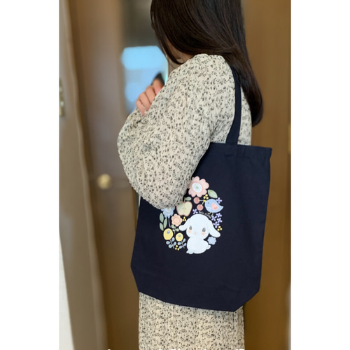 北欧柄にうさぎさん水色キャンバストート*トールペイント*エコ 北欧柄にうさぎさん水色キャンバストート*トールペイント*エコ