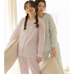 『コットンルームウエア』長袖　上下セット　カップルパジャマ　お揃い　2色　rw009　女性 3枚目の画像