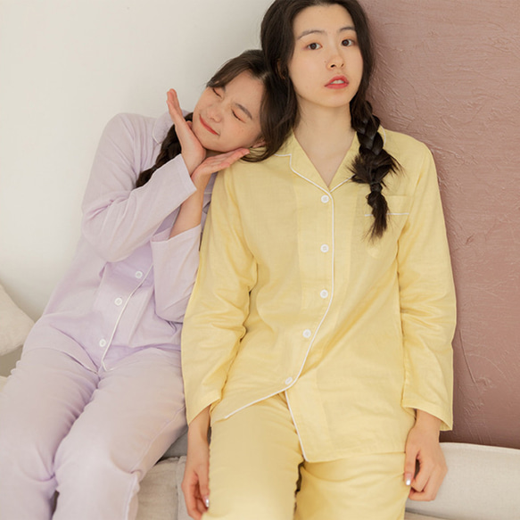 『コットンルームウエア』長袖　上下セット　カップルパジャマ　お揃い　2色　rw009　女性 5枚目の画像