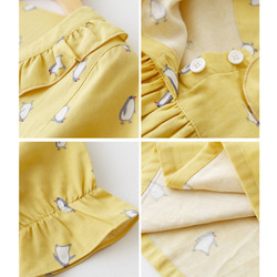 『コットンルームウエア』パジャマ　Tシャツ＋ショートパンツ　可愛い襟半袖　ギャザー　ペンギンプリント　イエローrw015 7枚目の画像