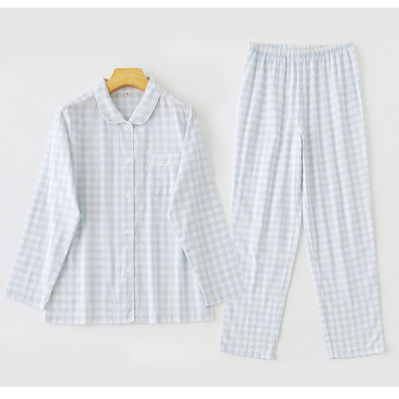 『コットンルームウエア』パジャマ 長袖　上下セット　カップルパジャマ　お揃い　チェック柄　4色　rw022女性 6枚目の画像