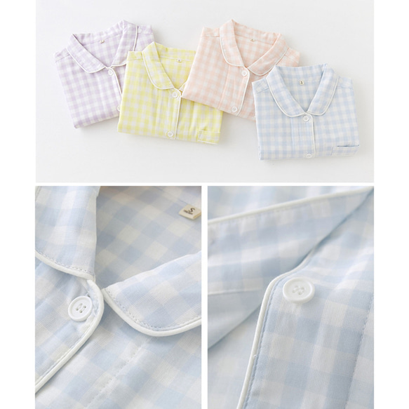 『コットンルームウエア』パジャマ 長袖　上下セット　カップルパジャマ　お揃い　チェック柄　4色　rw022女性 8枚目の画像