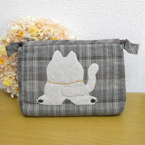 送料無料☆猫ちゃんが可愛いパッチワークキルトのポーチ ポーチ まさ