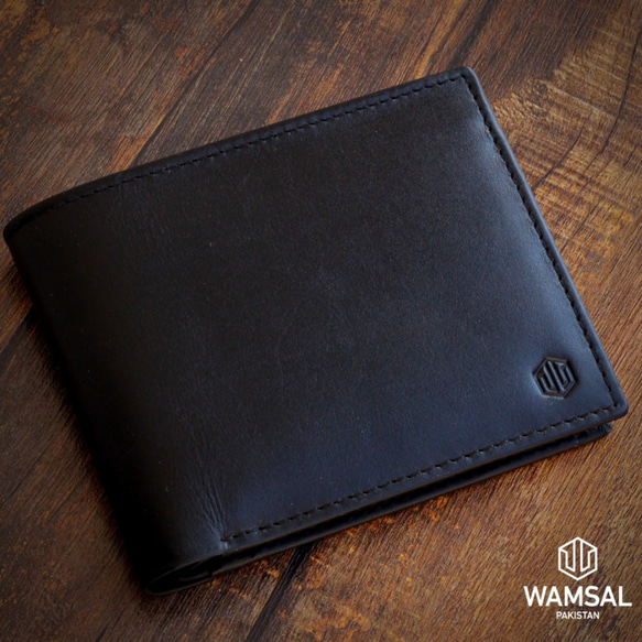 牛革二つ折り財布コインポケットとカードポケット付き(黒) 2枚目の画像