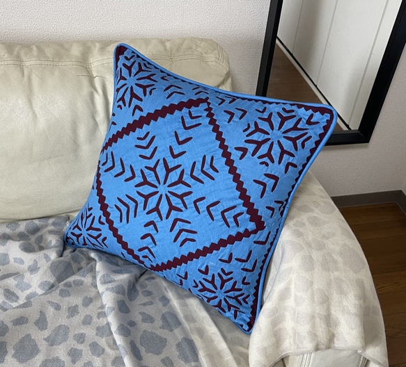 手作りキルトクッションカバーコットン (45x45 cm) Quilt Cushion Cover 3枚目の画像