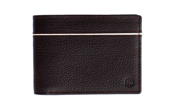 牛革二つ折り財布 (ウォレット) 6枚のカードポケットあずき色 Cow Leather Bifold Wallet 1枚目の画像