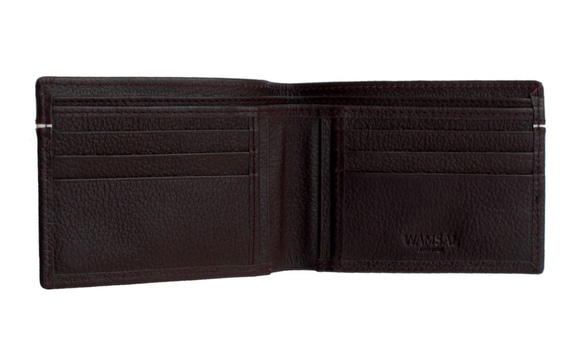 牛革二つ折り財布 (ウォレット) 6枚のカードポケットあずき色 Cow Leather Bifold Wallet 6枚目の画像
