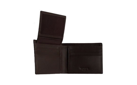 牛革二つ折り財布 (ウォレット) 9枚のカードと１枚IDカードポケット ダークブラウン 7枚目の画像