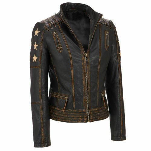 山羊革・星が付いている山羊革苦しめられたジャケット GoatLeather Star Distressed Jacket 16,053円