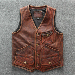 牛革ユーズド加工ベスト・ノースリーブジャケット Cow Leather Vest/Sleeveless Jacket 1枚目の画像