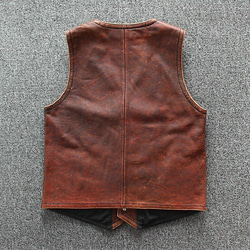 牛革ユーズド加工ベスト・ノースリーブジャケット Cow Leather Vest/Sleeveless Jacket 2枚目の画像