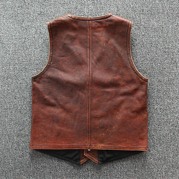 牛革ユーズド加工ベスト・ノースリーブジャケット Cow Leather Vest/Sleeveless Jacket 2枚目の画像