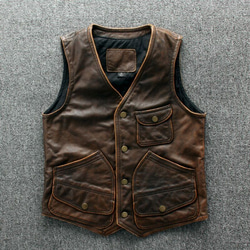 牛革ユーズド加工ベスト・ノースリーブジャケット Cow Leather Vest/Sleeveless Jacket 1枚目の画像