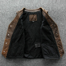 牛革ユーズド加工ベスト・ノースリーブジャケット Cow Leather Vest/Sleeveless Jacket 3枚目の画像