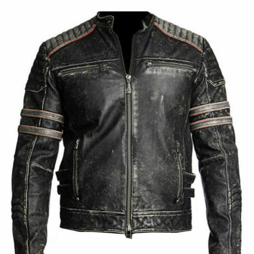 羊革ユーズド加工ライダージャケット白縞 Sheep Leather