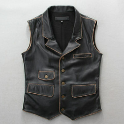 牛革ユーズド加工ノースリーブジャケット/ベスト Cow Leather Distressed Vest / Jacket 1枚目の画像